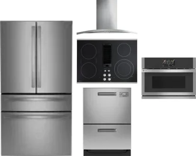 5 Piece Package Includes Refrigerator, Cooktop, Wall Oven, Hood And Dishwasher
